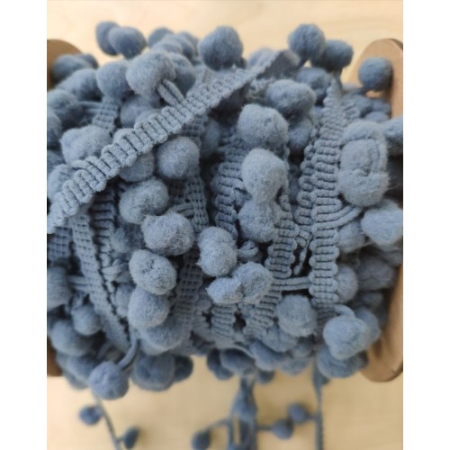 Пом пом лента - тъмно синьо - сиво - Blue Pompom Ribbon Trim - 20 Metres - 1 метър